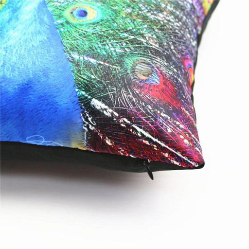 Peacock Feather Print Plush Pillow Cover - Square 16.5x16.5" Sofa Cushion Home Decor