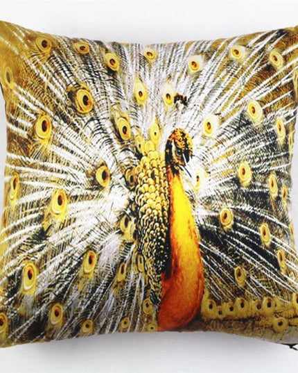 Vibrant Peacock Feather Print Decorative Plush Cushion Cover - Chic 16.5x16.5" Accent Pillow for Home Styling