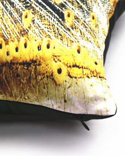 Vibrant Peacock Feather Print Decorative Plush Cushion Cover - Chic 16.5x16.5" Accent Pillow for Home Styling