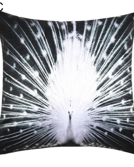 Vibrant Peacock Feather Print Decorative Plush Cushion Cover - Chic 16.5x16.5" Accent Pillow for Home Styling