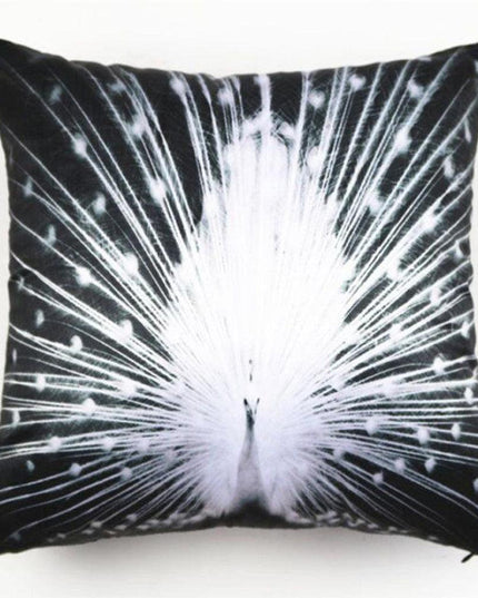 Vibrant Peacock Feather Print Decorative Plush Cushion Cover - Chic 16.5x16.5" Accent Pillow for Home Styling