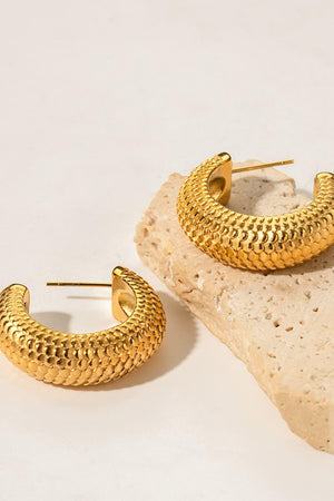 Stainless Steel Scale C-Hoop Earrings-Trendsi-Gold-One Size-Très Elite