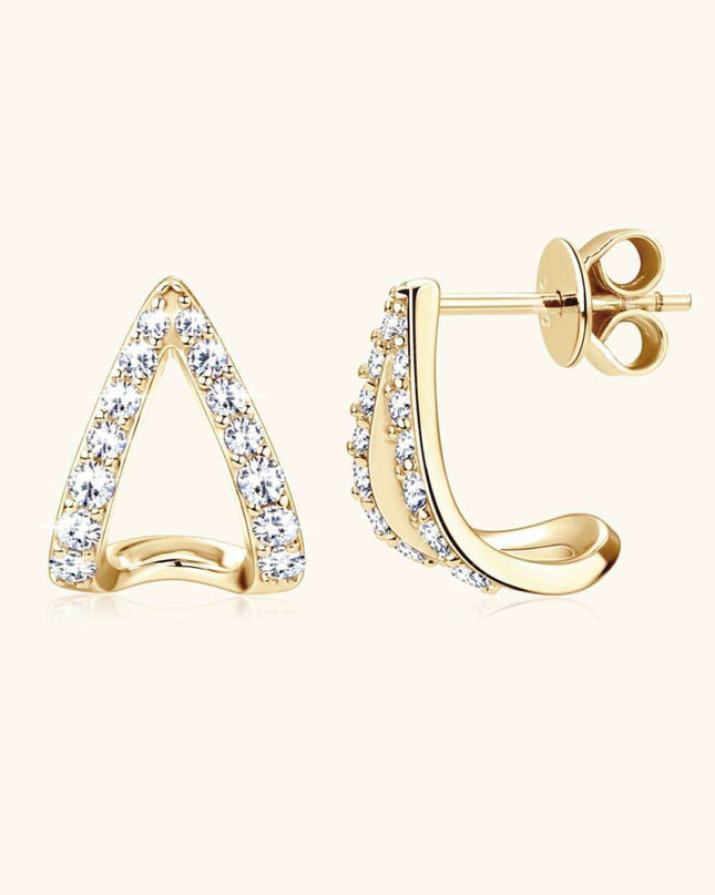 Chic Sterling Silver Earrings with Lab-Diamonds and Gold-Platinum Highlights