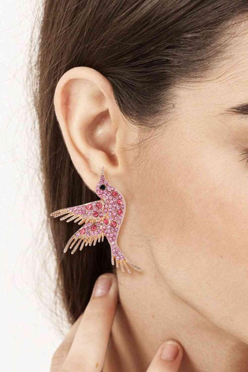 Bird-Shaped Zinc Alloy Earrings with Glass Stone Detail