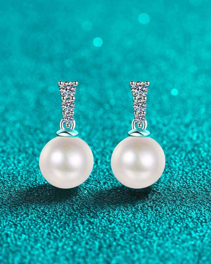 Sophisticated Moissanite and Pearl Silver Drop Earrings