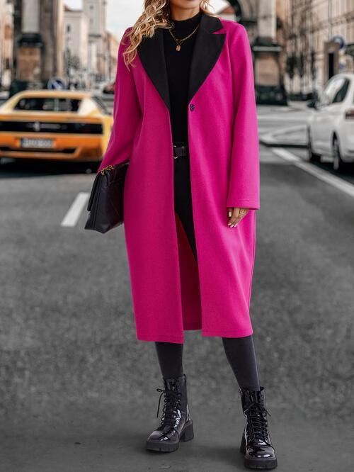 Collared Button-Up Long Coat with Extended Hem