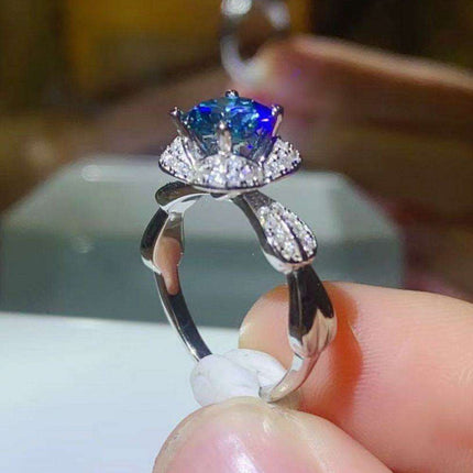 Geometric Elegance: Moissanite and Zircon Adorned Sterling Silver Ring