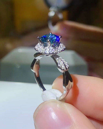 Geometric Elegance: Moissanite and Zircon Adorned Sterling Silver Ring