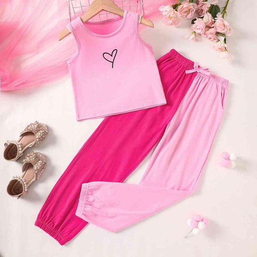 Coordinated Outfit: Girls' Bow-Adorned Tank Top and Joggers Set