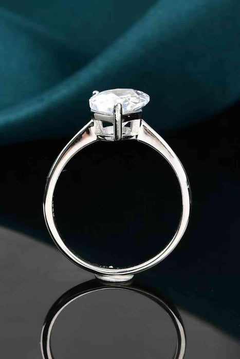 Elegant Teardrop Moissanite Sterling Silver Ring with Platinum Finish