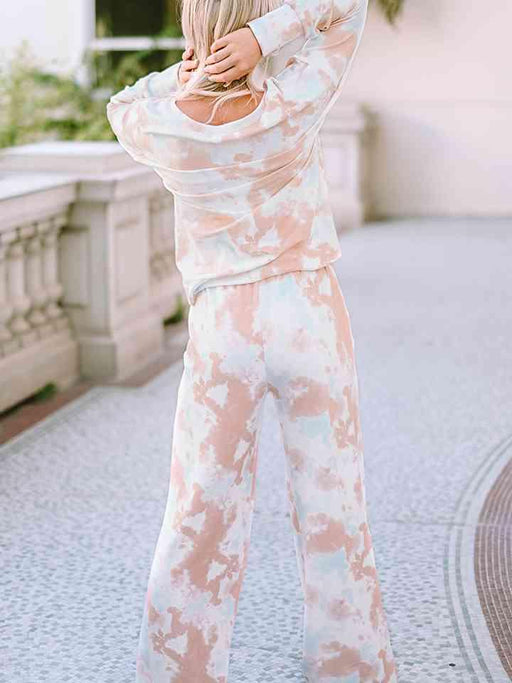 Cozy Printed Lounge Set with Long Sleeve Top and Wide Leg Pants