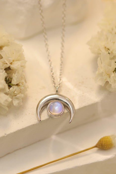 Luminous Moonstone Charm Necklace - Handcrafted Sterling Silver Jewelry with Natural Gemstones