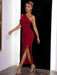 Elegant One-Shoulder Ruched Midi Cocktail Dress