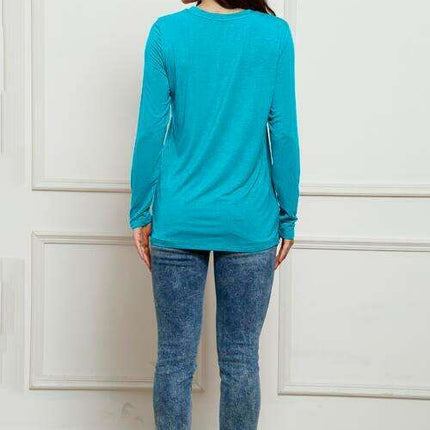 Chic Plus Size Long Sleeve Round Neck Polyester Blouse