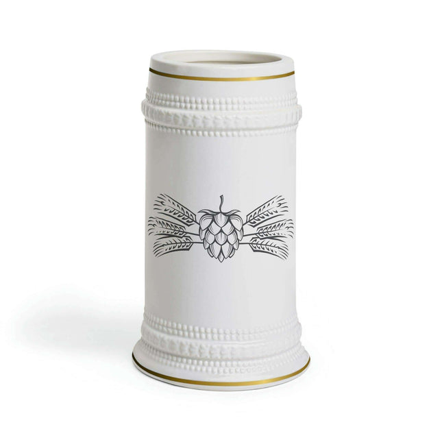Customizable Premium White Ceramic Beer Stein with Distinctive Ribbed Texture