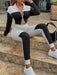 Casual Two-Tone Collared Neck Top and Joggers Set