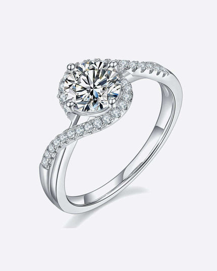Elegant Crisscross Sterling Silver Moissanite Ring with Zircon Accents