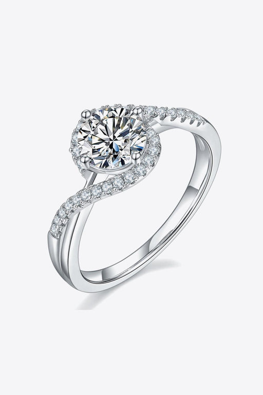 Radiant Moissanite Crisscross Ring with Zircon Accents - Sterling Silver Elegance