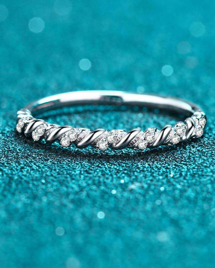 Elegant Moissanite Half-Eternity Ring in Rhodium-Plated Sterling Silver
