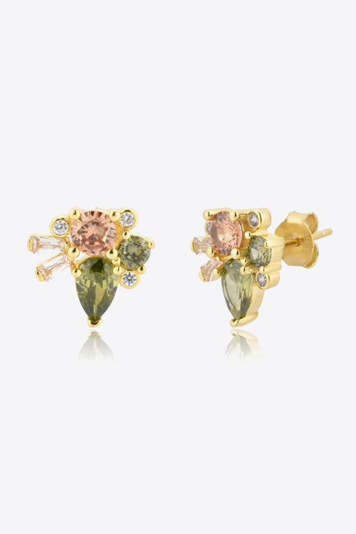 Zircon Adorned 925 Sterling Silver Stud Earrings with 18K Gold Plating