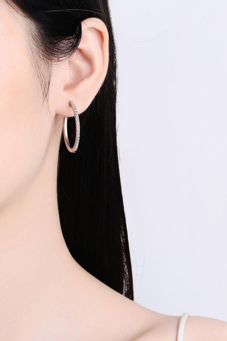 Exquisite Rhodium-Plated Hoop Earrings Embellished with Moissanite