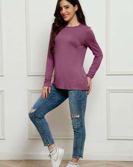 Chic Plus Size Long Sleeve Round Neck Polyester Blouse