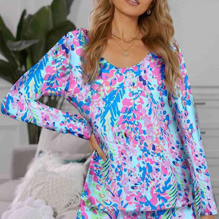 Vibrant Two-Piece Cozy Lounge Set with Round Neck Top and Matching Shorts