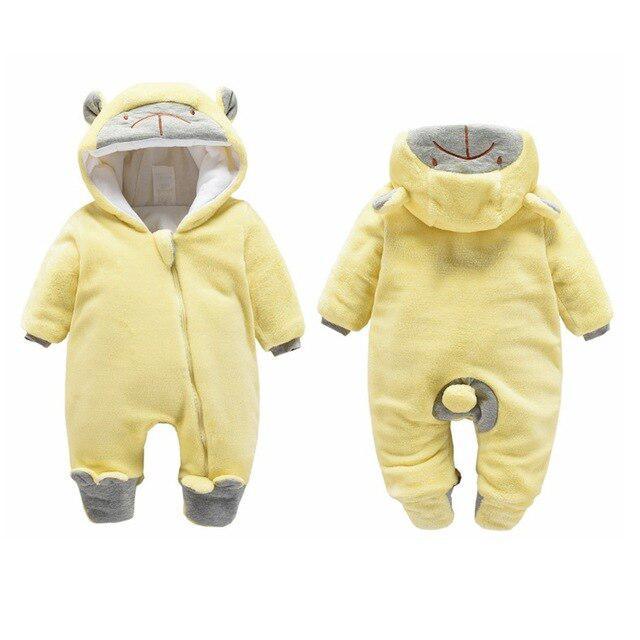 Adorable Fleece Cartoon Baby Rompers with Hooded Zipper Closure
