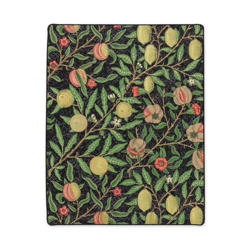 Fruit Pattern William Morris Style Polyester Blanket with Elegant Black Trim