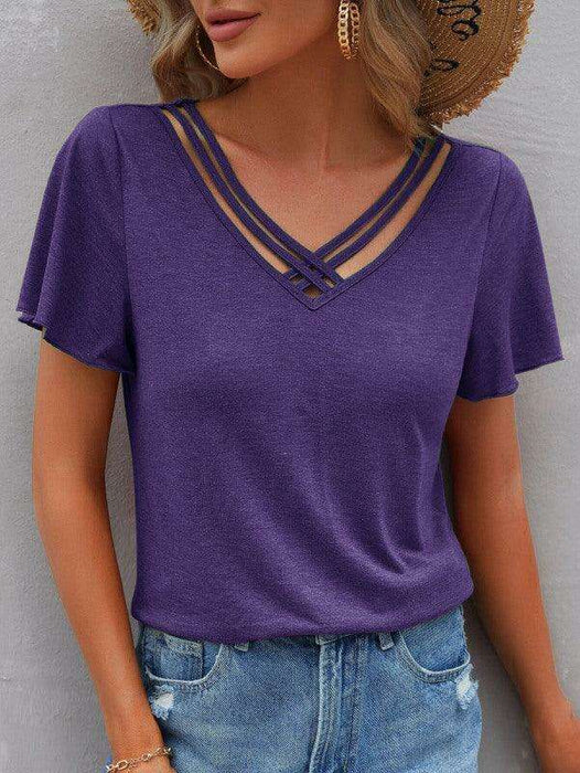 Chic V-Neck Tee with Cross Straps - Effortless Everyday Elegance