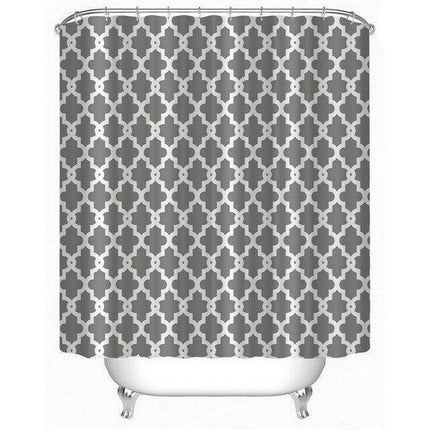 Contemporary Water-Resistant Geometric Pattern Shower Curtain Set with 12 Hooks