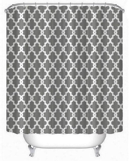 Contemporary Water-Resistant Geometric Pattern Shower Curtain Set with 12 Hooks