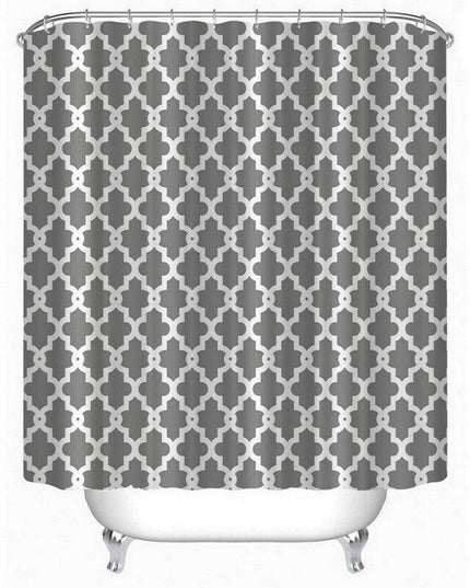 Contemporary Water-Resistant Geometric Pattern Shower Curtain Set with 12 Hooks