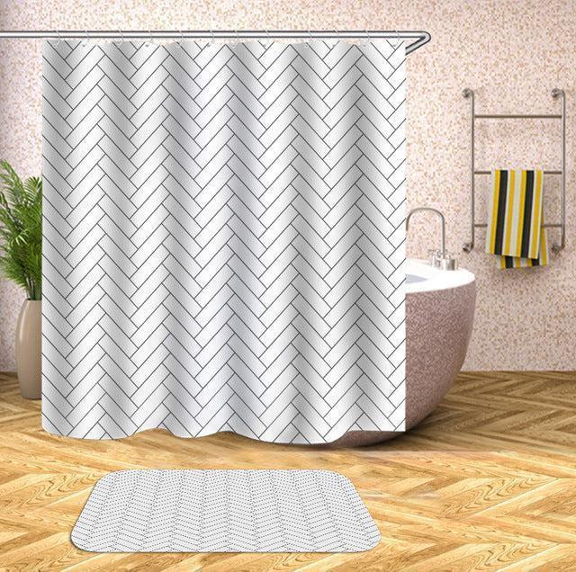 Modern Geometric Shower Curtain Set with Hooks - Stylish Bathroom Makeover