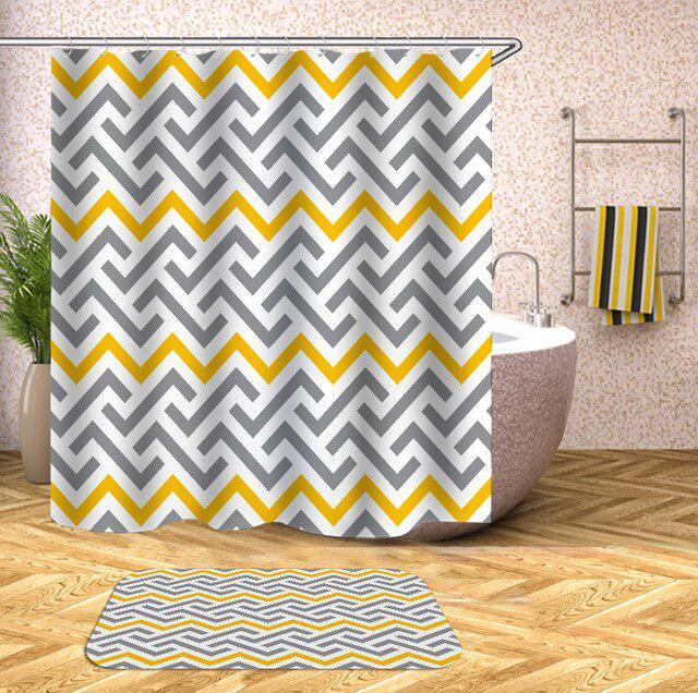 Elegant Geometric Print Waterproof Bathroom Curtain Set with Hooks