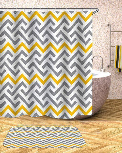 Modern Geometric Shower Curtain Set with Hooks - Stylish Bathroom Makeover