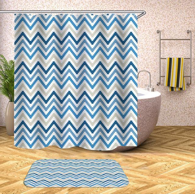 Elegant Geometric Patterned Shower Curtain Set with Hooks and Water Repellent Coating