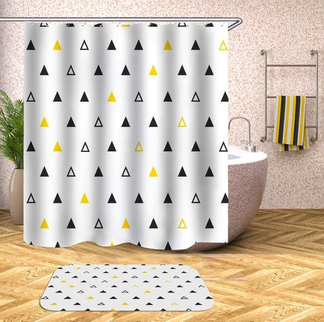 Elegant Geometric Patterned Shower Curtain Set with Hooks and Water Repellent Coating