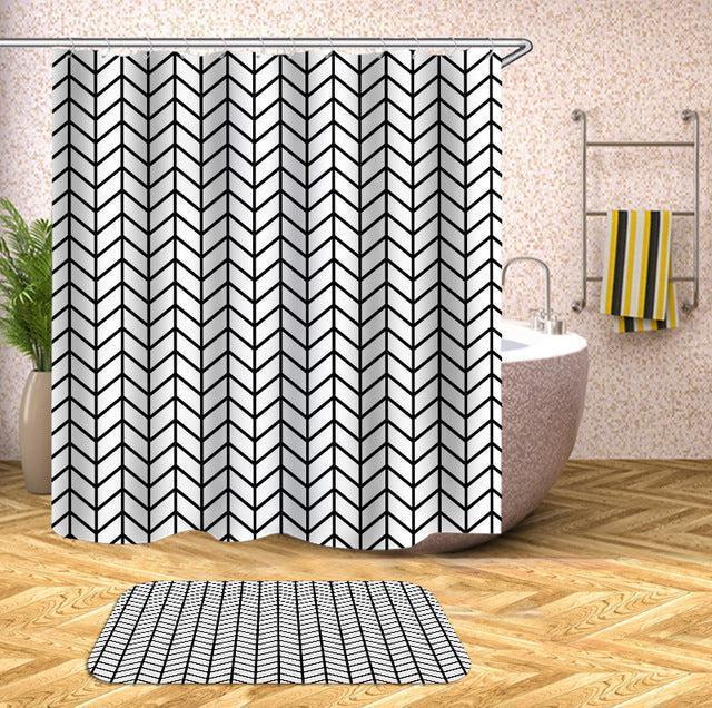 Elegant Geometric Patterned Shower Curtain Set with Hooks and Water Repellent Coating