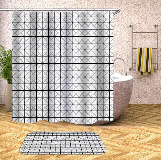 Elegant Waterproof Geometric Shower Curtain Set with Chic Hooks