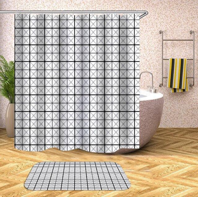 Elegant Geometric Patterned Shower Curtain Set with Hooks and Water Repellent Coating