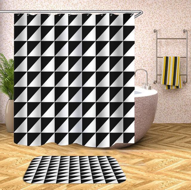 Elegant Geometric Patterned Shower Curtain Set with Hooks and Water Repellent Coating