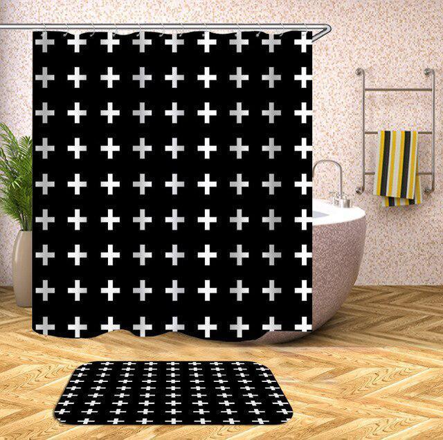 Chic Water-Resistant Geometric Shower Curtain Set with Hooks