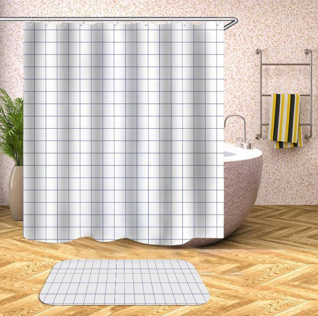 Elegant Geometric Patterned Shower Curtain Set with Hooks and Water Repellent Coating