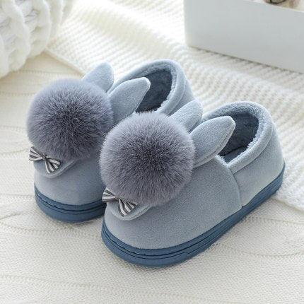 Winter Wonderland Girls' Rabbit Fur-Lined Slippers for Ultimate Coziness
