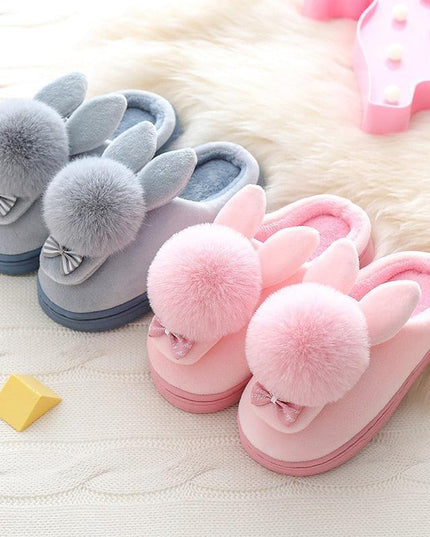 Charming Rabbit Fur Slippers - Cozy Winter Footwear for Young Women