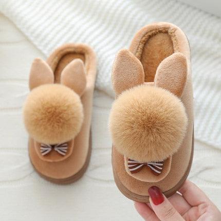 Charming Girls' Rabbit Fur-Lined Slippers for Cozy Winter Comfort
