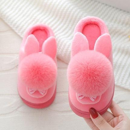 Charming Girls' Rabbit Fur-Lined Slippers for Cozy Winter Comfort