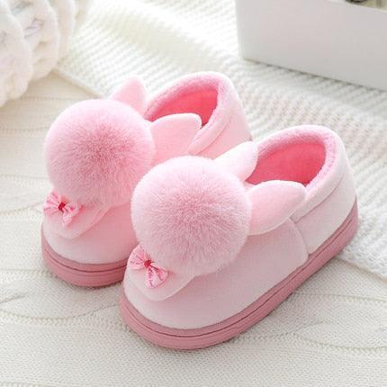 Charming Rabbit Fur Slippers - Cozy Winter Footwear for Young Women