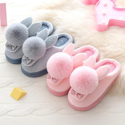 Charming Girls' Rabbit Fur-Lined Slippers for Cozy Winter Comfort
